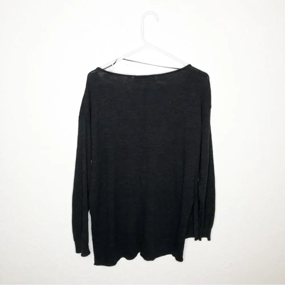 Free People Beach black vneck side slit linen blend knit top size Extra Small XS